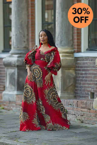 ANAN RED AND BROWN OFF SHOULDER MAXI DRESS Women’s Dress