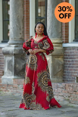 ANAN RED AND BROWN OFF SHOULDER MAXI DRESS Women’s Dress