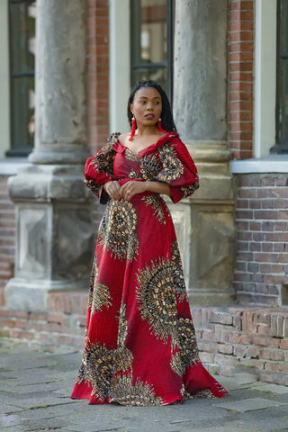 ANAN RED AND BROWN OFF SHOULDER MAXI DRESS Women’s Dress