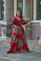 ANAN RED AND BROWN OFF SHOULDER MAXI DRESS Women’s Dress