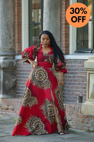 ANAN RED AND BROWN OFF SHOULDER MAXI DRESS Women’s Dress