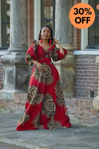 ANAN RED AND BROWN OFF SHOULDER MAXI DRESS Women’s Dress