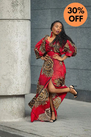 ANAN RED AND BROWN OFF SHOULDER MAXI DRESS Women’s Dress