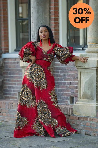 ANAN RED AND BROWN OFF SHOULDER MAXI DRESS Women’s Dress