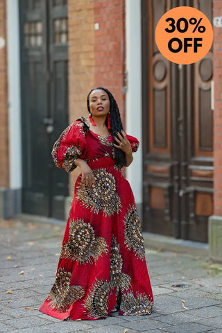 ANAN RED AND BROWN OFF SHOULDER MAXI DRESS Women’s Dress