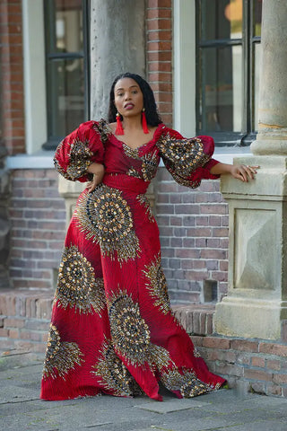 ANAN RED AND BROWN OFF SHOULDER MAXI DRESS Women’s Dress