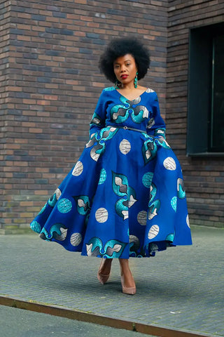 blue african dress Anele Royal Blue Flared Dress