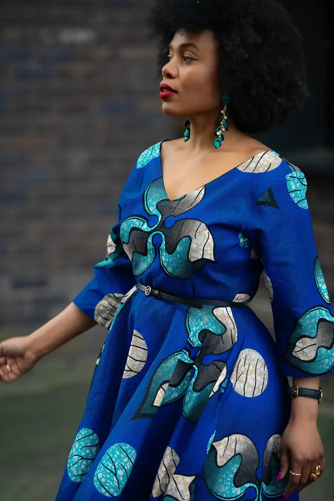 blue african dress Anele Royal Blue Flared Dress