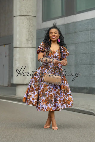 AYANDA LILAC AND BROWN MIDI DRESS Dresses