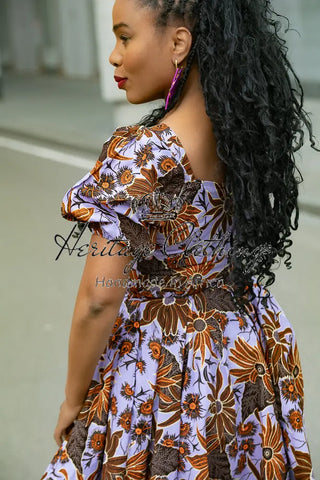 AYANDA LILAC AND BROWN MIDI DRESS Dresses