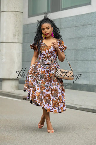 AYANDA LILAC AND BROWN MIDI DRESS Dresses