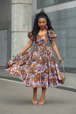 AYANDA LILAC AND BROWN MIDI DRESS Dresses