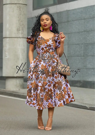 AYANDA LILAC AND BROWN MIDI DRESS Dresses