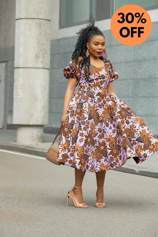 AYANDA LILAC AND BROWN MIDI DRESS Dresses