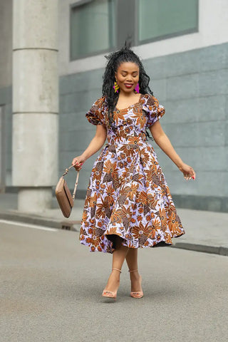 AYANDA LILAC AND BROWN MIDI DRESS Dresses