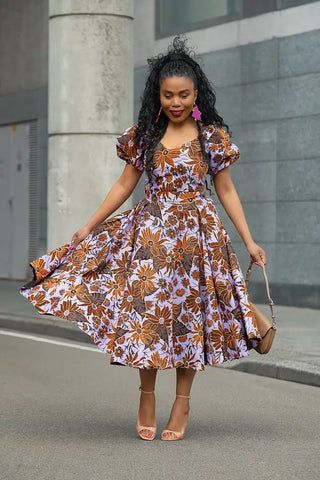 AYANDA LILAC AND BROWN MIDI DRESS Dresses