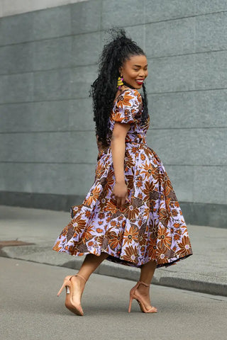 AYANDA LILAC AND BROWN MIDI DRESS Dresses