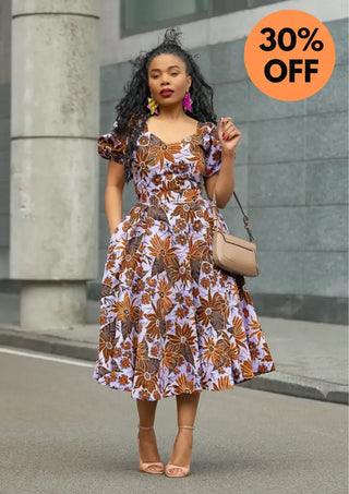 AYANDA LILAC AND BROWN MIDI DRESS Dresses