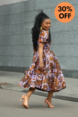 AYANDA LILAC AND BROWN MIDI DRESS Dresses