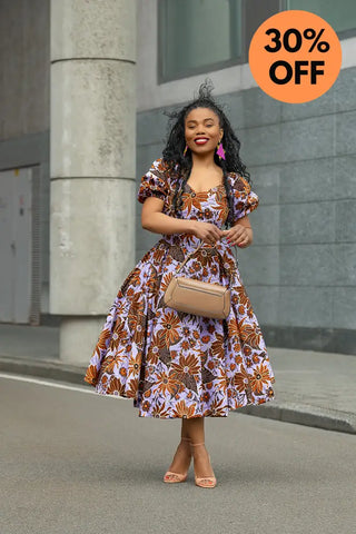 AYANDA LILAC AND BROWN MIDI DRESS Dresses