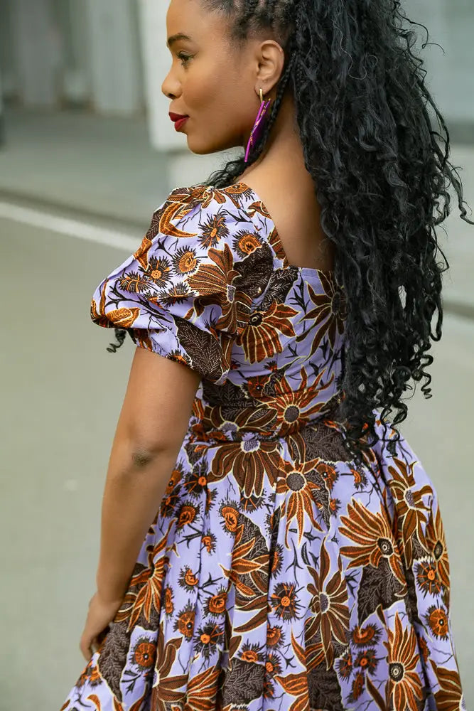 AYANDA LILAC AND BROWN MIDI DRESS Dresses