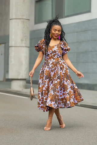 AYANDA LILAC AND BROWN MIDI DRESS Dresses