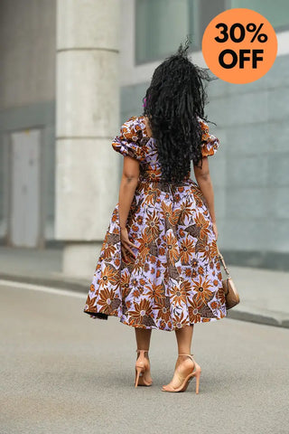 AYANDA LILAC AND BROWN MIDI DRESS Dresses