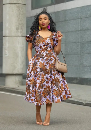 AYANDA LILAC AND BROWN MIDI DRESS Dresses