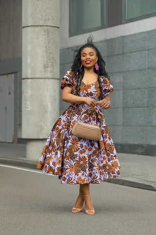 AYANDA LILAC AND BROWN MIDI DRESS Dresses