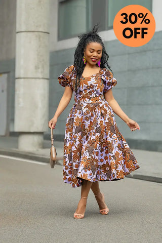 AYANDA LILAC AND BROWN MIDI DRESS Dresses