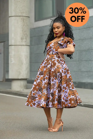 AYANDA LILAC AND BROWN MIDI DRESS Dresses