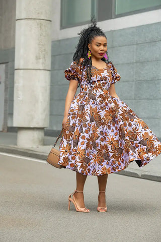 AYANDA LILAC AND BROWN MIDI DRESS Dresses