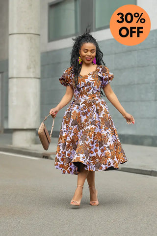 AYANDA LILAC AND BROWN MIDI DRESS Dresses