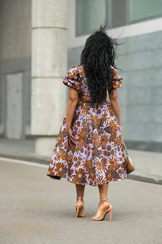 AYANDA LILAC AND BROWN MIDI DRESS Dresses