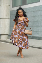 AYANDA LILAC AND BROWN MIDI DRESS Dresses