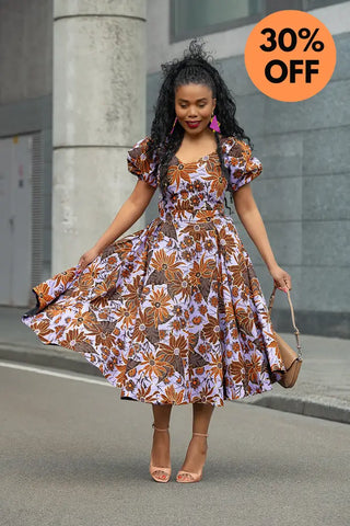AYANDA LILAC AND BROWN MIDI DRESS Dresses