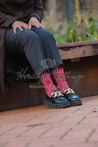 BENIN RED AND WHITE SOCKS UK 4-8/EU 36-41