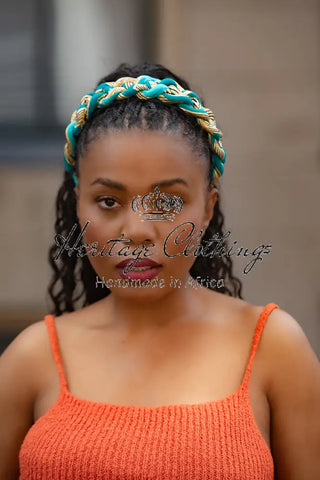BLUE AND YELLOW BRAIDED HEADBAND HEADBANDS