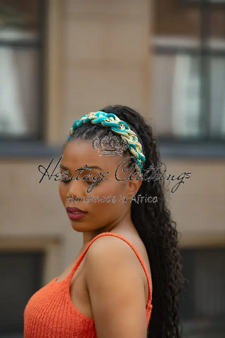 BLUE AND YELLOW BRAIDED HEADBAND HEADBANDS