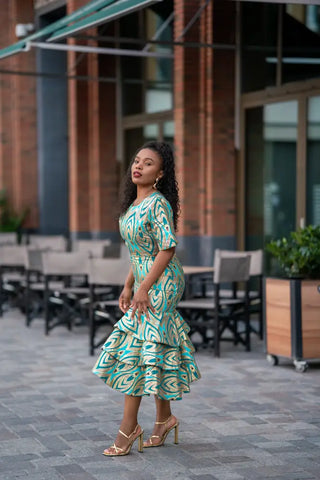 CAMILLE BLUE AND GOLD DRESS Women’s Dress