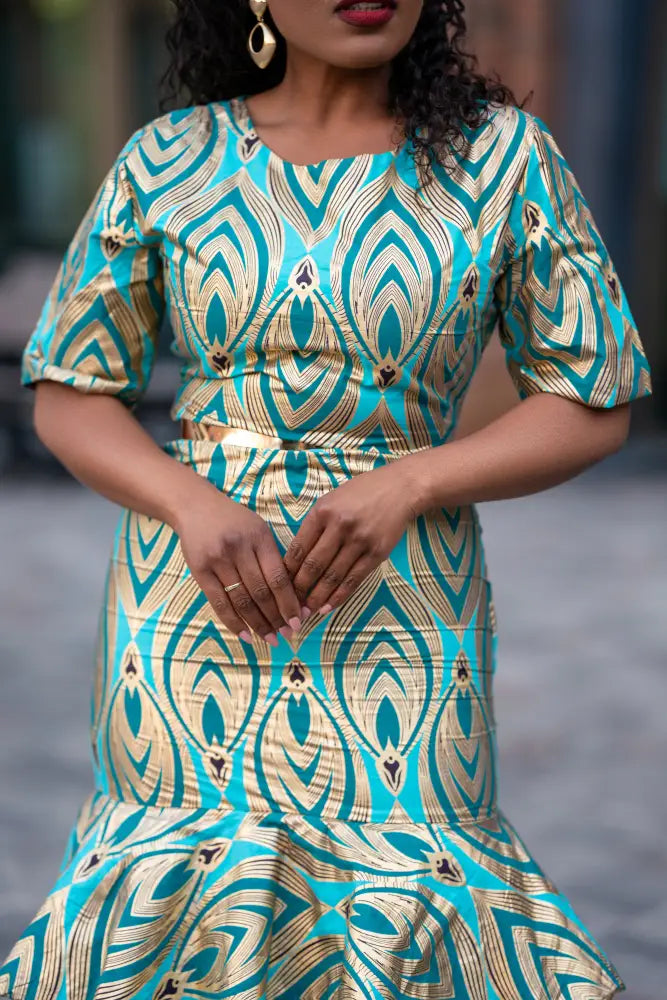 CAMILLE BLUE AND GOLD DRESS Women’s Dress
