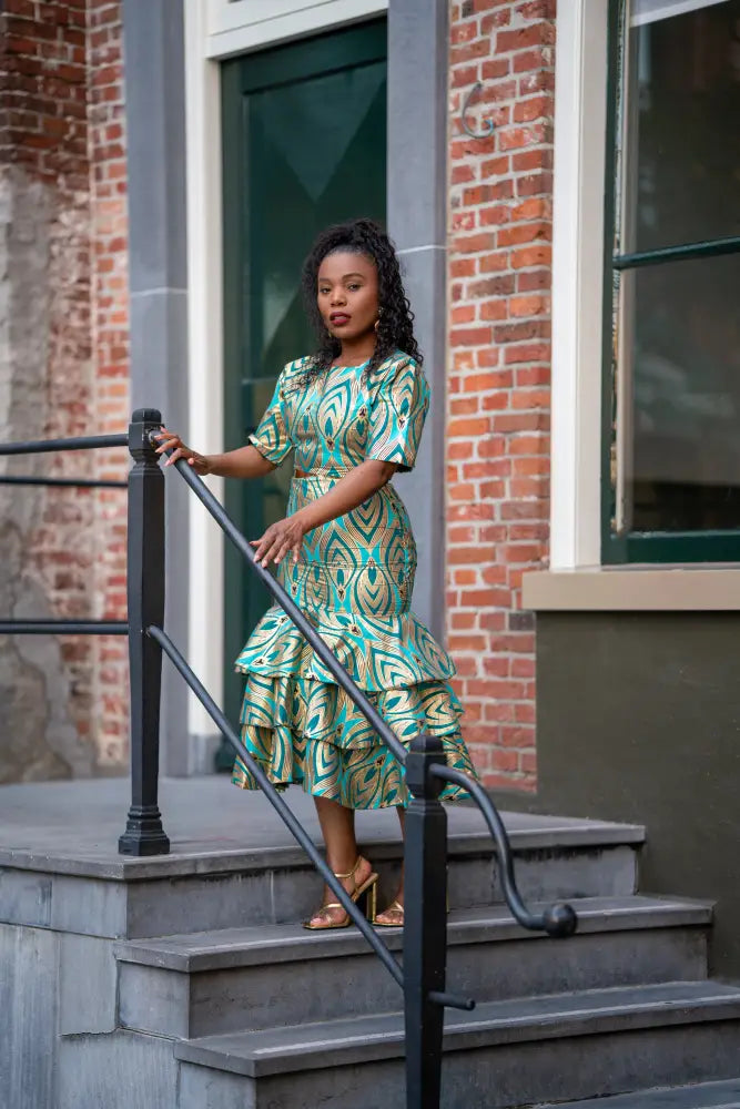 CAMILLE BLUE AND GOLD DRESS Women’s Dress