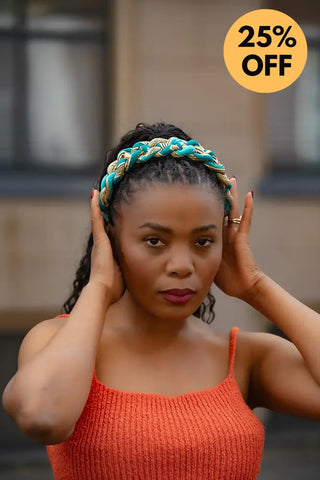 BLUE AND YELLOW BRAIDED HEADBAND HEADBANDS