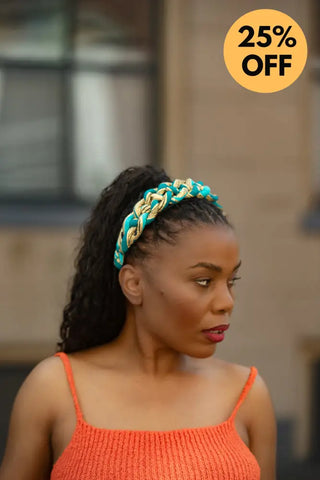 BLUE AND YELLOW BRAIDED HEADBAND HEADBANDS