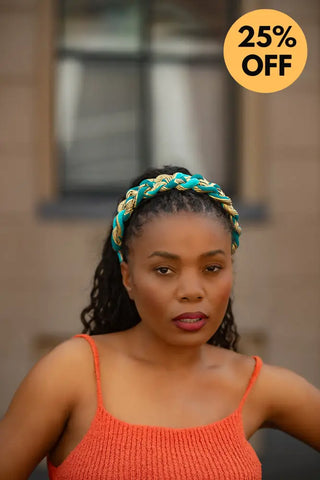 BLUE AND YELLOW BRAIDED HEADBAND HEADBANDS