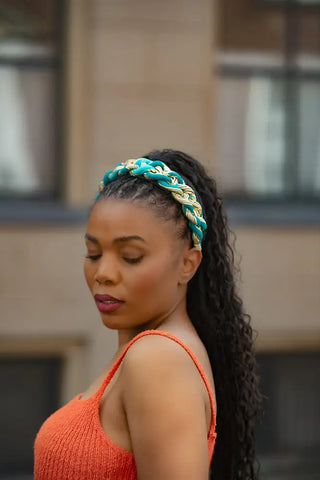 BLUE AND YELLOW BRAIDED HEADBAND HEADBANDS