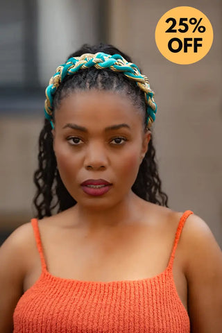 BLUE AND YELLOW BRAIDED HEADBAND HEADBANDS