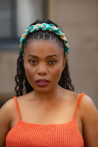 BLUE AND YELLOW BRAIDED HEADBAND HEADBANDS