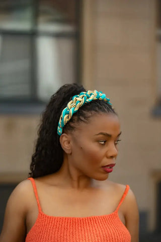 BLUE AND YELLOW BRAIDED HEADBAND HEADBANDS