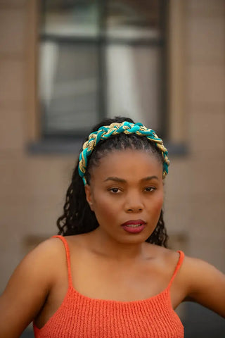 BLUE AND YELLOW BRAIDED HEADBAND HEADBANDS